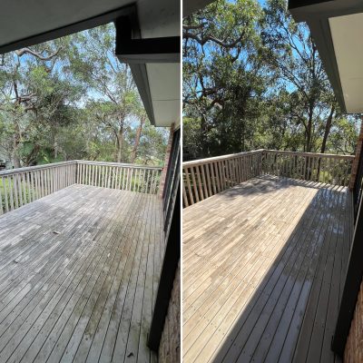 Soft washing a timber deck at Copacabana (before and after)
