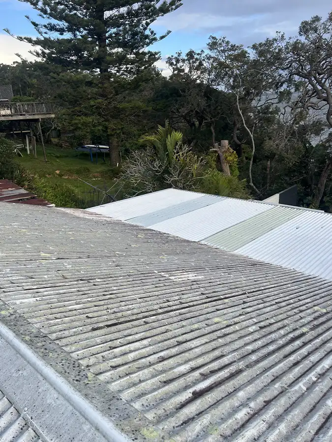 Metal roof soft washing at Lake Munmorah